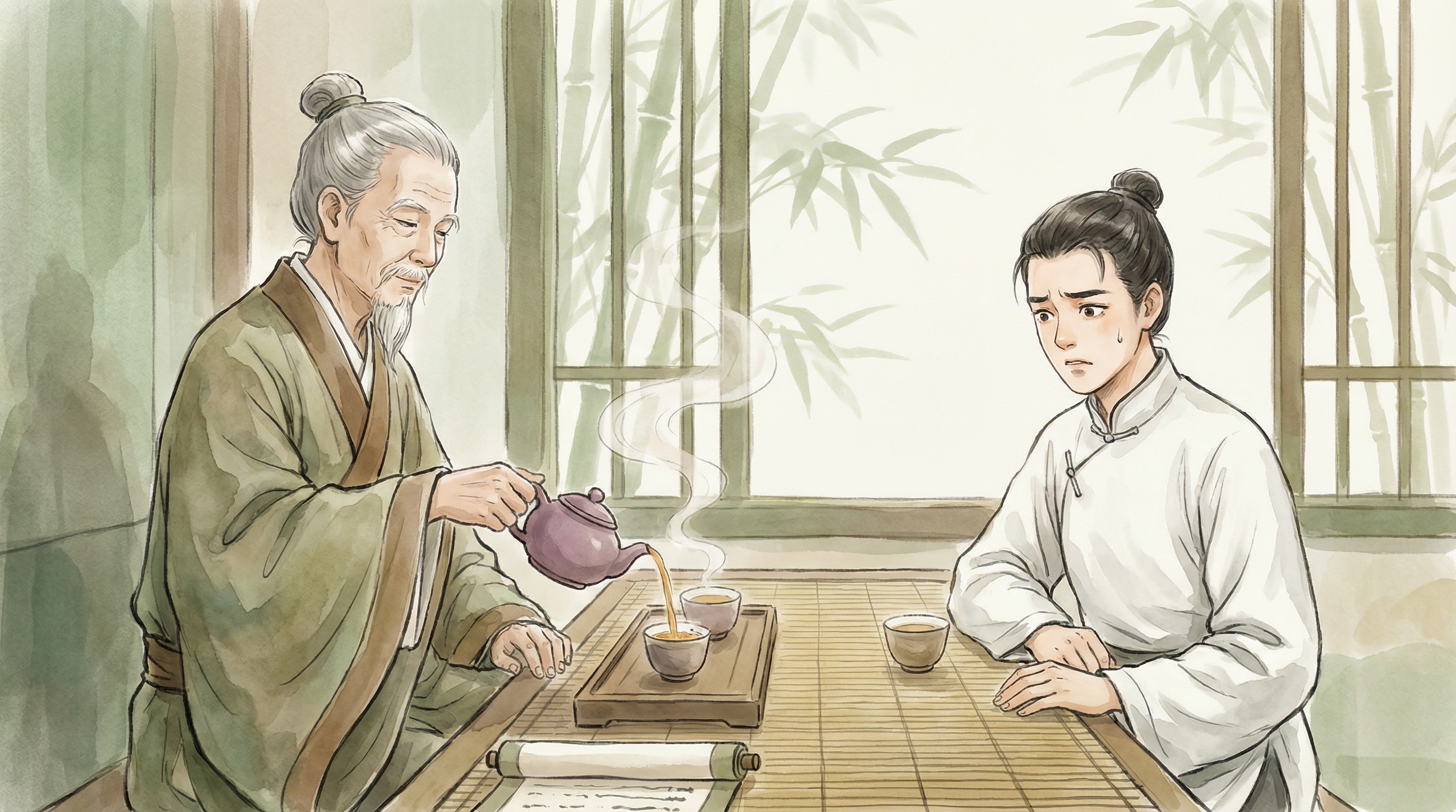 焦虑的访客在茶室